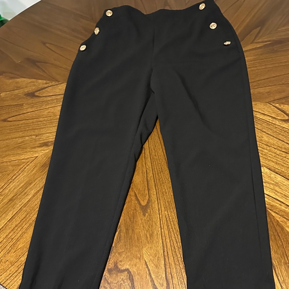 Zara Black Elastic-Waist Pull-On Pants with Logo Tag
